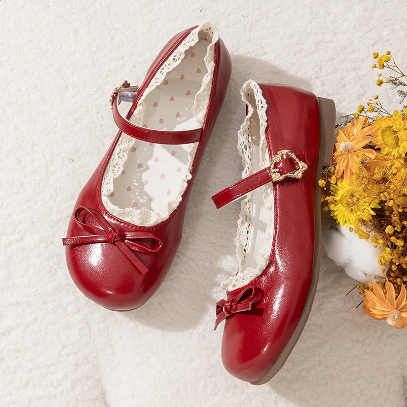 Spring Autumn Pink White Mary Janes Flat Shoes Woman Round Toe Buckle Strap Lolita Girls Student Ballet Flats Plus Size 250920
