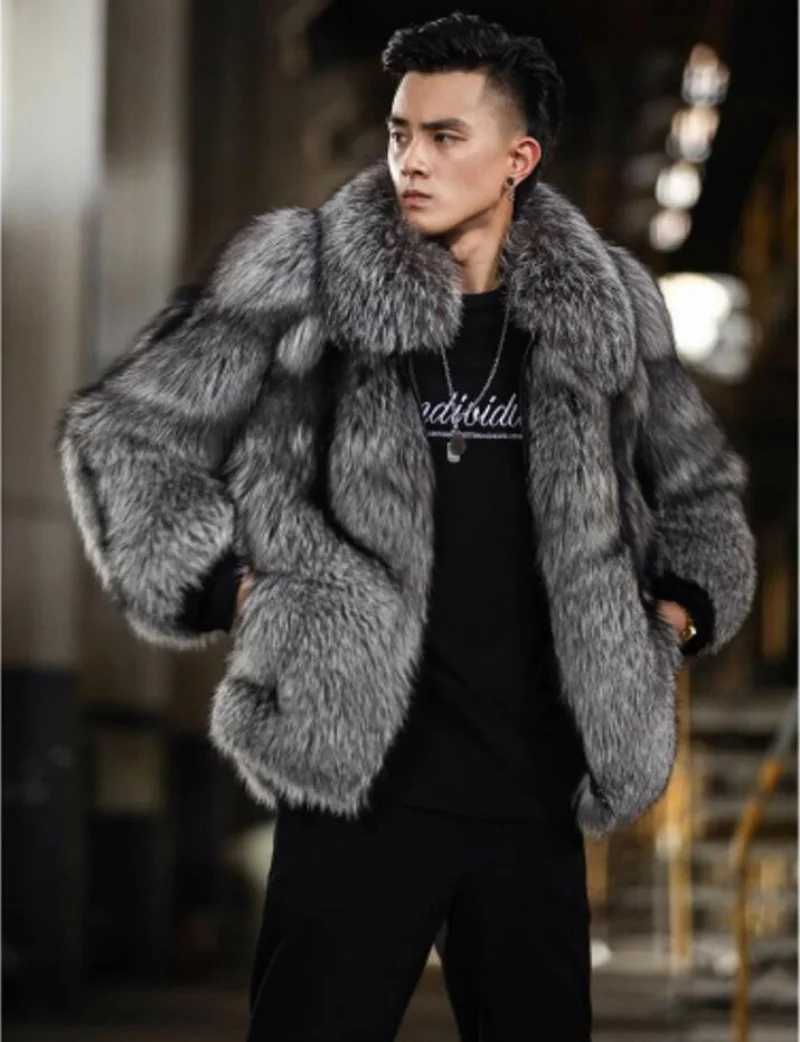 2023 Nouvelle imitation de cheveux fourrure de fourrure masculine pour hommes courts de style automne et hiver chaude manteau argenté pour hommes