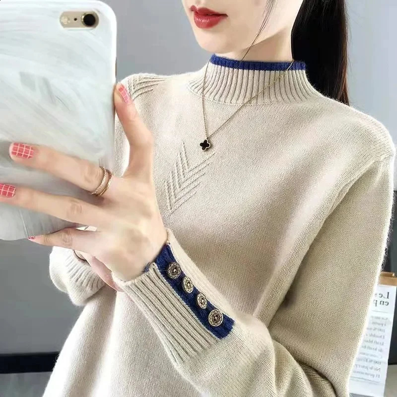 Basics Femme Coldolleck Pullaires coréens Version Knited Sweater Automne Tops d'hiver Slim Femmes Pullaver Pull Soft Warm Pull 250920