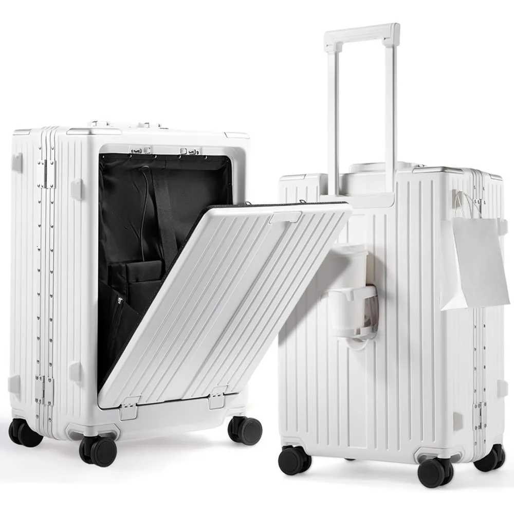 UrbanExplorer 20 Inch Carry On Luggage TSA Approved Aluminum Frame Zipperless Luggage Carry On with Compartment for Short Trips W250920-image-1076022897
