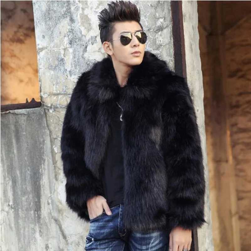 New fashion Mens Faux fur coat warm Fox fur short collarwarm jacket mens winter leather jackets Lapel outdoors windbreaker W250920