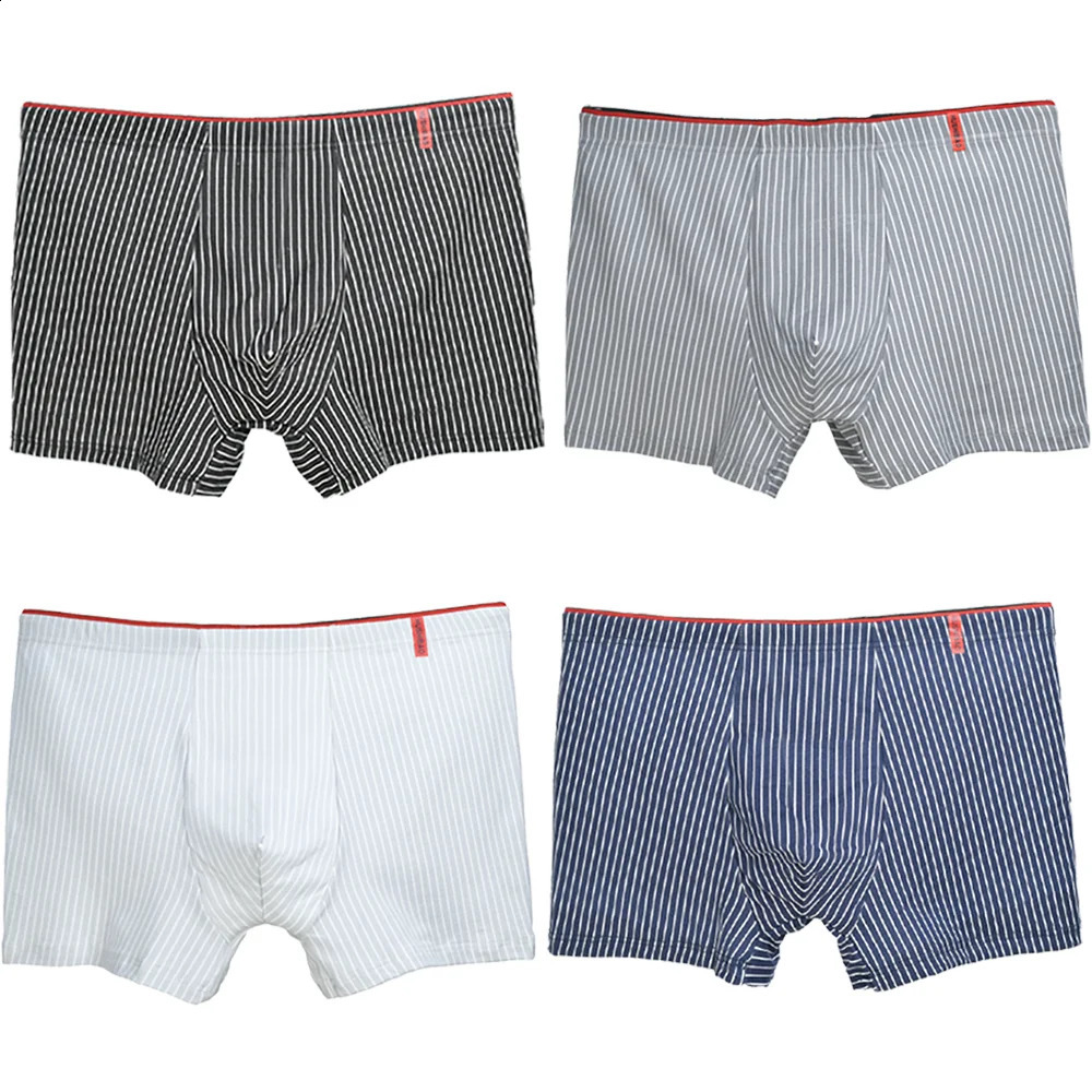 4Pcs Mens Cotton Boxer Shorts High Elastic Male Boxers Underwear Man Stripe Underpants Youth MiddleAged U Convex Panties L4XL 250920