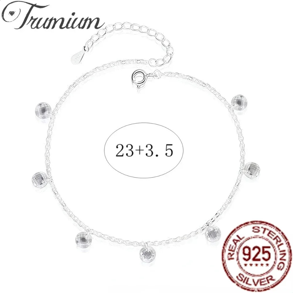 Trumium S925 Sterling Silver Anklets For Women Exquisite Crystal Small Ball Ankle Chain Jewelry Girl Summer Beach Party Gifts 250919