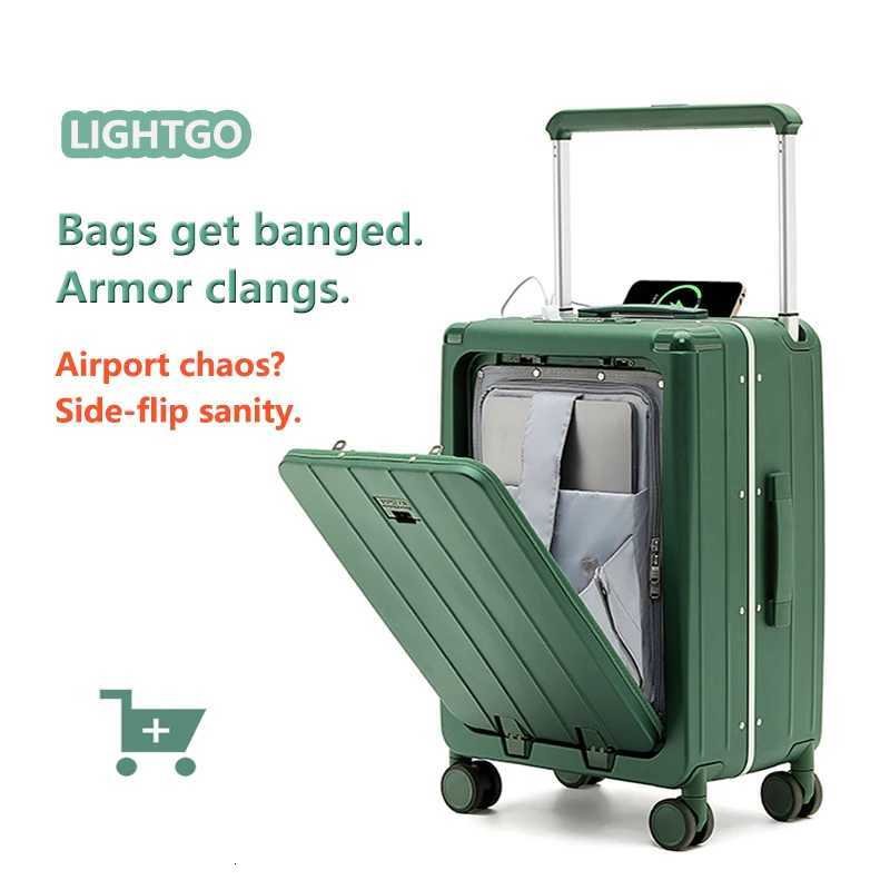 LightGo Front Access 202628 Inch Carry On Luggage w Laptop Compartment 2 USBC TSA Lock Silent Wheels for Business Travel W250920-image-1076020458