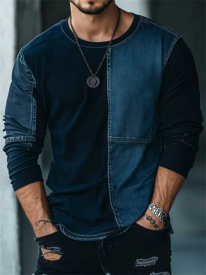 Simple Retro Mens Long Sleeve T Shirts Spring Autumn Daily Wear 3D Printed Crew Neck Tshirts Casual Loose Breathable Tees TopsXJ250920