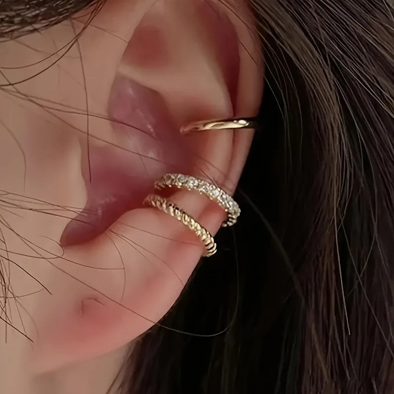Boucles d'oreilles en acier inoxydable coréen pas de piercing en or couleur oreille clips osseux simples poignets d'oreille brillants pour femmes