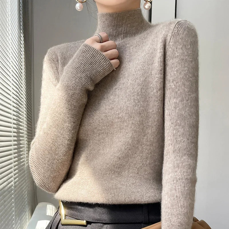 Pull d'hiver d'hiver Automne Slim Fit Bottinging Shirt Basic Tremps Tremps Noir à manches longues Mock Necl