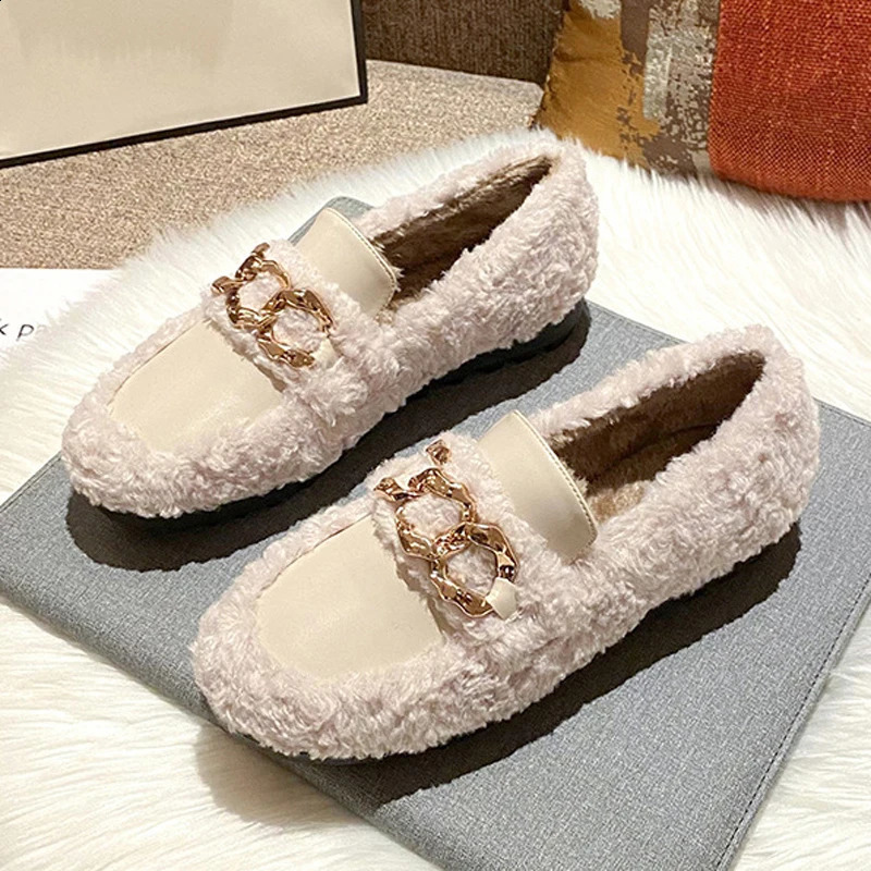 Muisseaux d'agneau d'ilaignes Femmes Chaussures de chaîne de traf Shearlingleather Patchwork Flats de mouton Mocasines Madies Bare Foot Shoe 2509