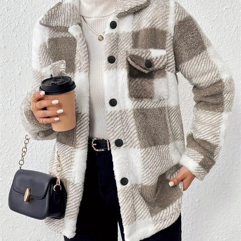 Europe and the United States autumn winter openbutton lapel plaid coat pattern button front jacket warm y250919