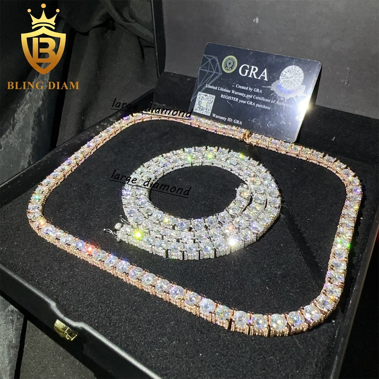 Pass Diamond Tester VVS Moisanite Diamond 925 Serling Silver Hip Hop Bijoux Moisanite Tennis Chain Chain de tennis Collier