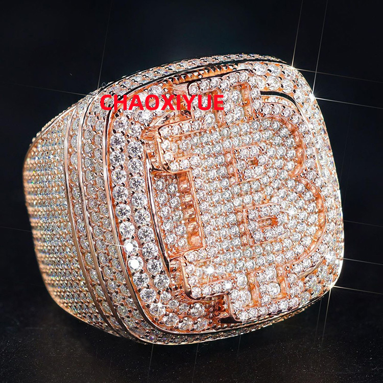 Luxury Design Mens Ring Gold plaqué 925 STERLING Silver DVVS1 Moisanite Diamond Iced Out Ring Hip Hop Bijoux