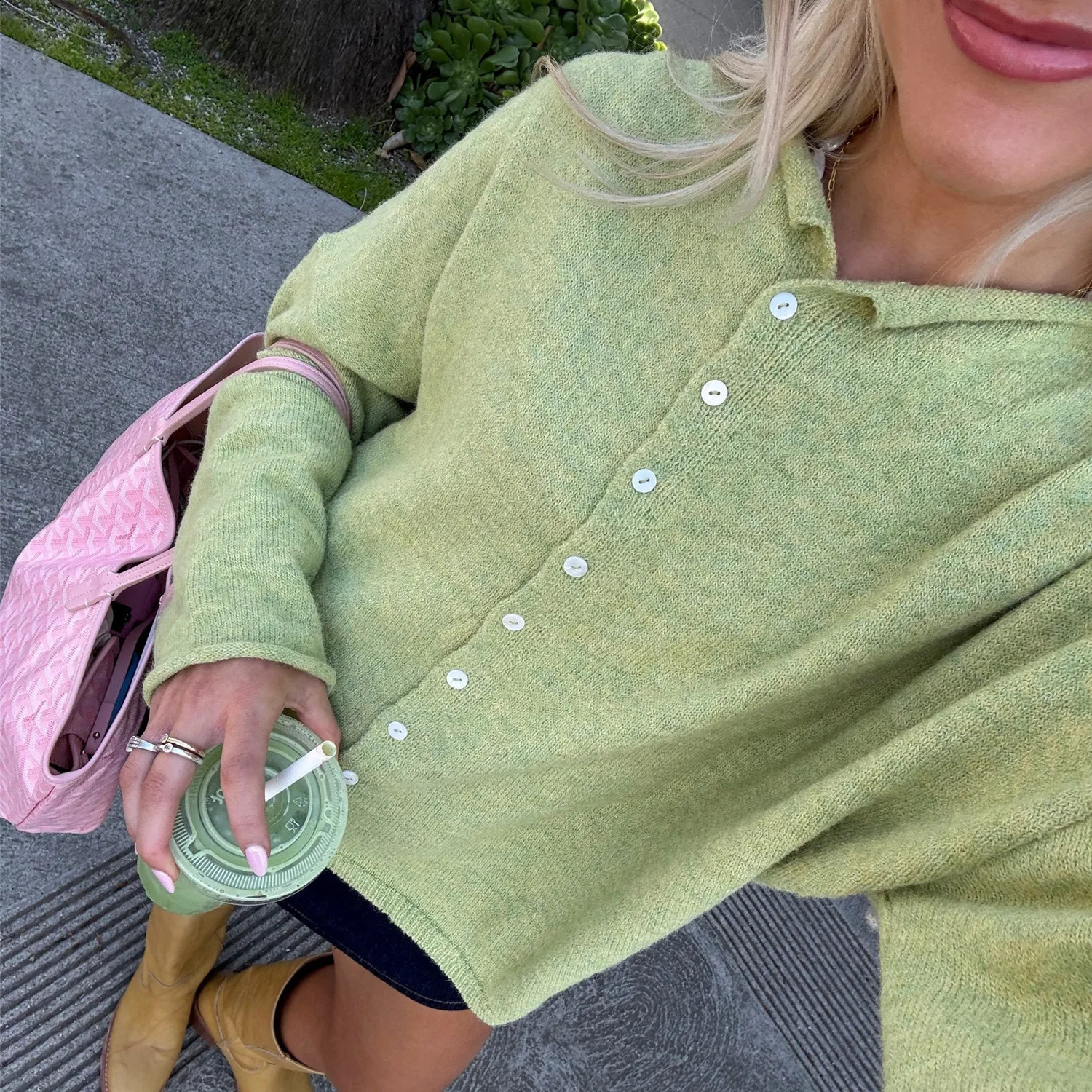 Knit Cardigan for Women Fashionable Versatile Solid Color Long Sleeve Loose Button Down Sweater Y2K Winter Fall Streetwear 250919