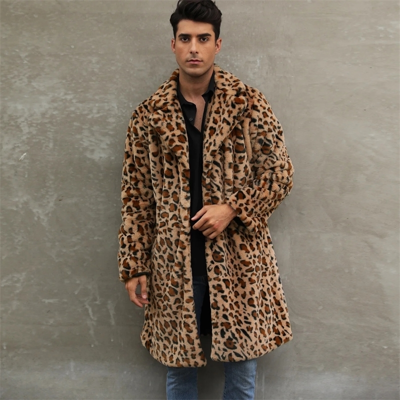 Men Faux Fur Jacket Coat Winter Thick Leopard Long Sleeve Warm Coats Shaggy Outerwear Fur Jacket Bontjas Jackets Mens 250919