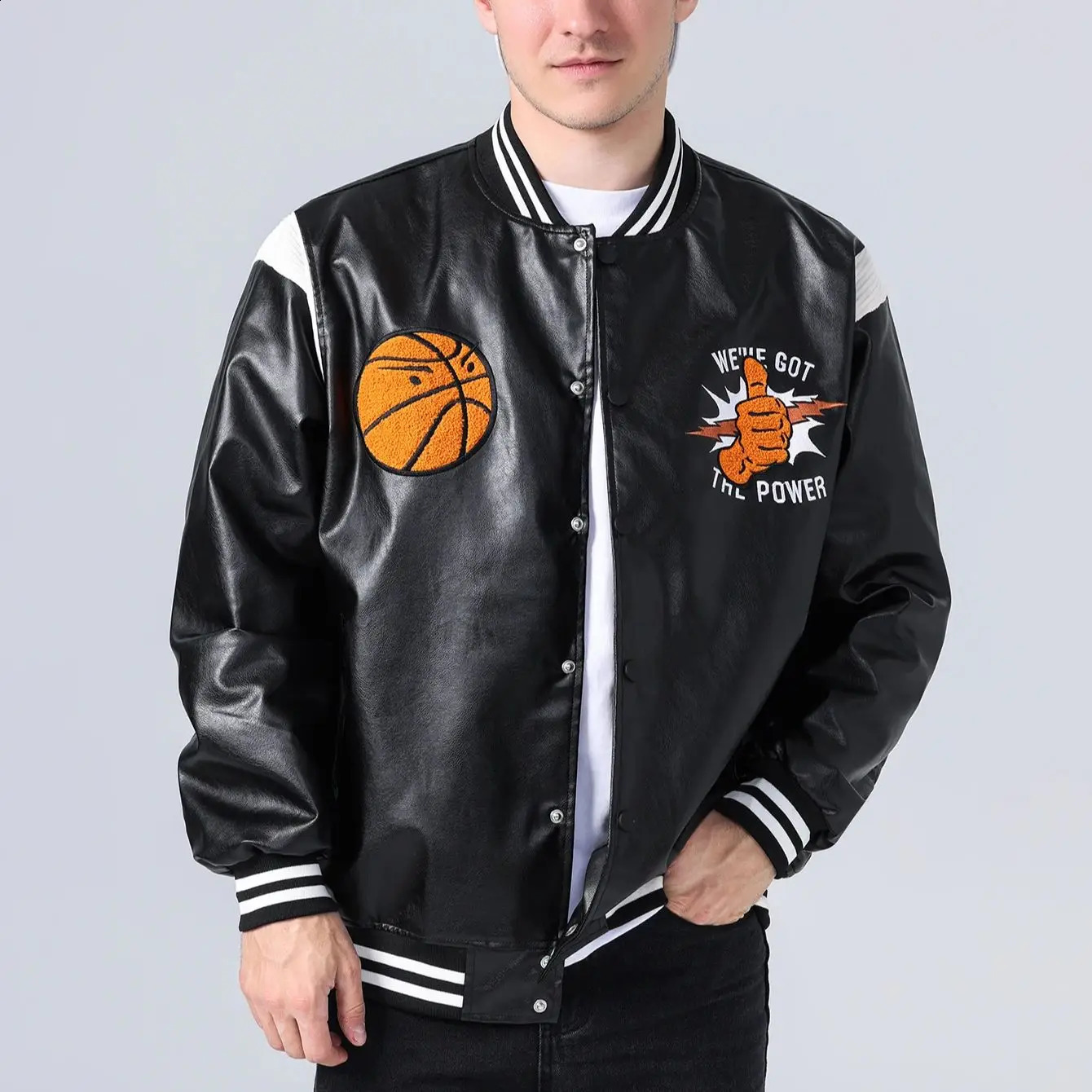 Mens PU Leather Jacket Casual Bomber Embroidered Outwear Windbreaker Motorcycle Retro Style Outwear Flaming Basketball Jacket 250920