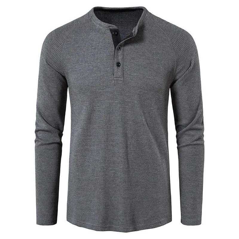 Fashion Waffle Cotton T Shirt Men 2025 Spring New Slim Fit Long Sleeve Henley Tshirt Men Streetwear Casual Solid Color TShirtXJ250920