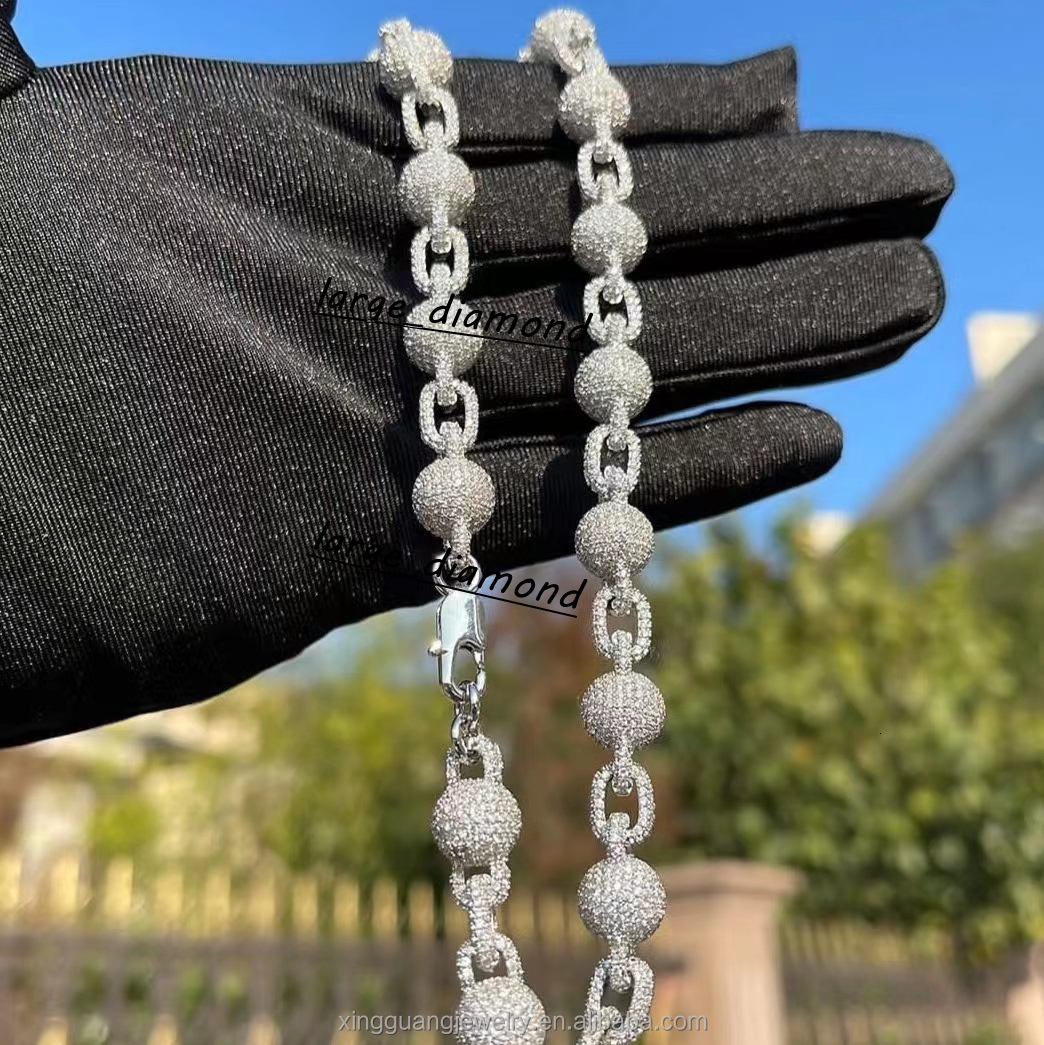 12 mm Wide Ball Chain S925 Silver Gold Plate Chain Diamond VVS D Color Moissanite Cuban Link Chain Fine Jewelry Necklaces