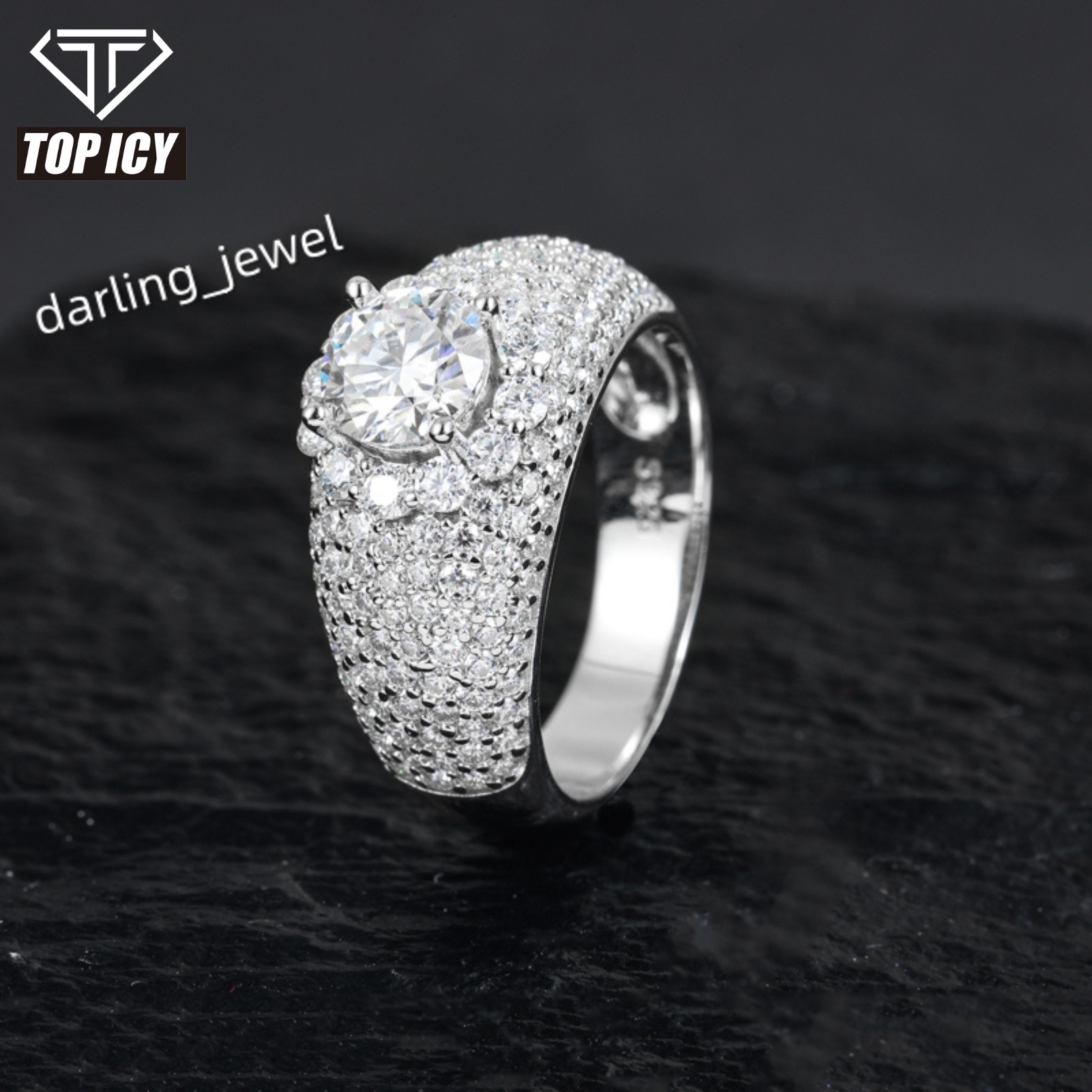 Ice Out Hip Hop Style Rapper Jewlery Micro VVS D Round Moisanite Ring Pass Pass Diamond Tester 925 Silver Ring