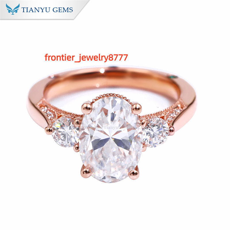 Tianyu Gems Custom Made 710mm 25ct Oval Cut DEF VVS1 Moissanite 18k Rose Gold and Lab Sapphire Fashion Jewelry Rings for Girls