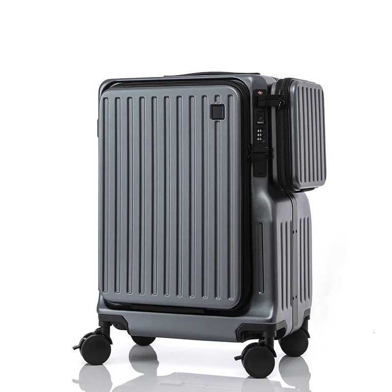 New Double Open Luggage Front Cover 20 Inch Travel CarryOn Case with Cup Holder USB Multifunction Trolley Case Maleta Suitcase W250920-image-1076020085