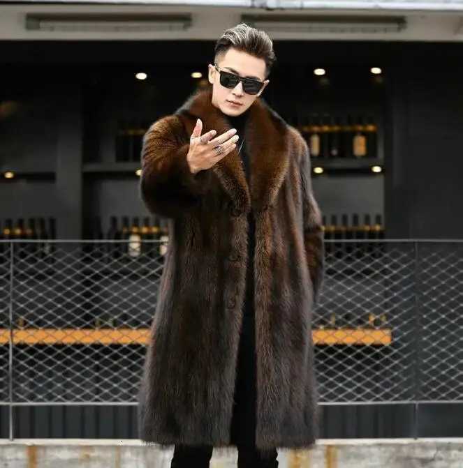 Mens Mid Length Coat Winter Fashion New Thickened Casual Loose Fit Black Lapel Faux Fur Coat MaleXJ250920
