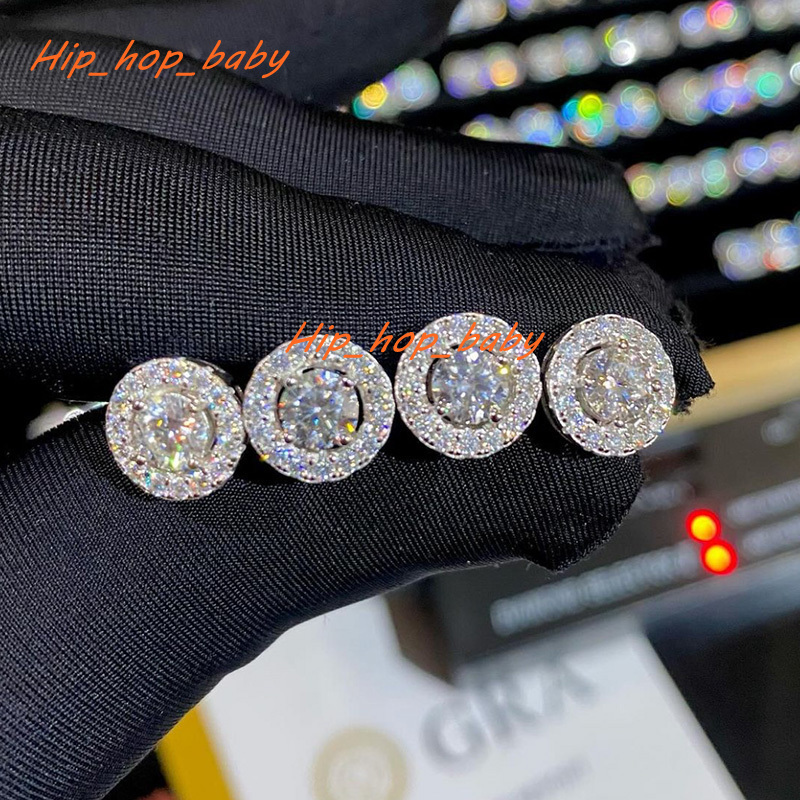 Hot Sale Vvs Moissanite Cluster Earring Studs Iced Out Round Brilliant Cut Diamond Flower Earrings
