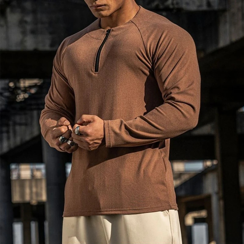 Halfzip Man Pullovers Tops Fashion Trends 2025 Harajuku Tshirt Spring Sweatshirts Long Sleeve Running T Shirt for Men 250920
