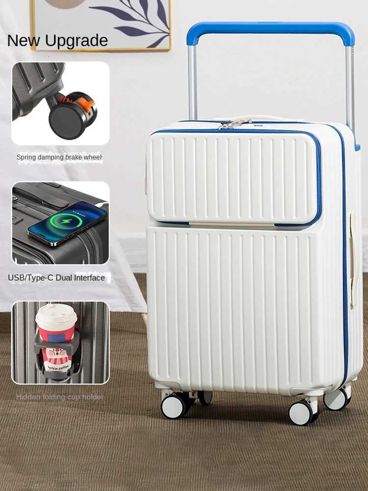 Frontopening Luggage Wide Handl Large Capacity 28inch Suitcase with Wheels and Charging Port 20inch Carryon Bag W250920-image-1076020184