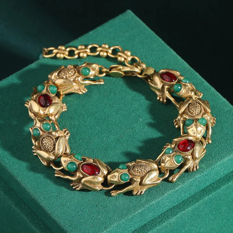Bijoux vintage Bracelets chanceux pour femmes Green Red Agate Antique Gold Color charme 2025 Accessoires Gift de la fête des mères 250919