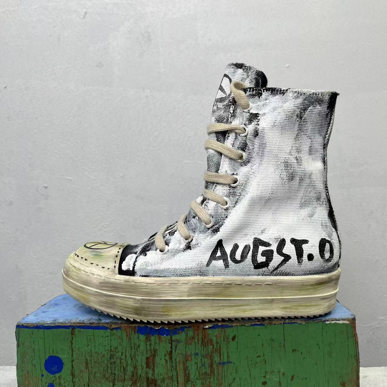 Designer Vantage Graffiti hand drawn Handmade Lace Up Flat High Street High Quality Casual trainer Boots