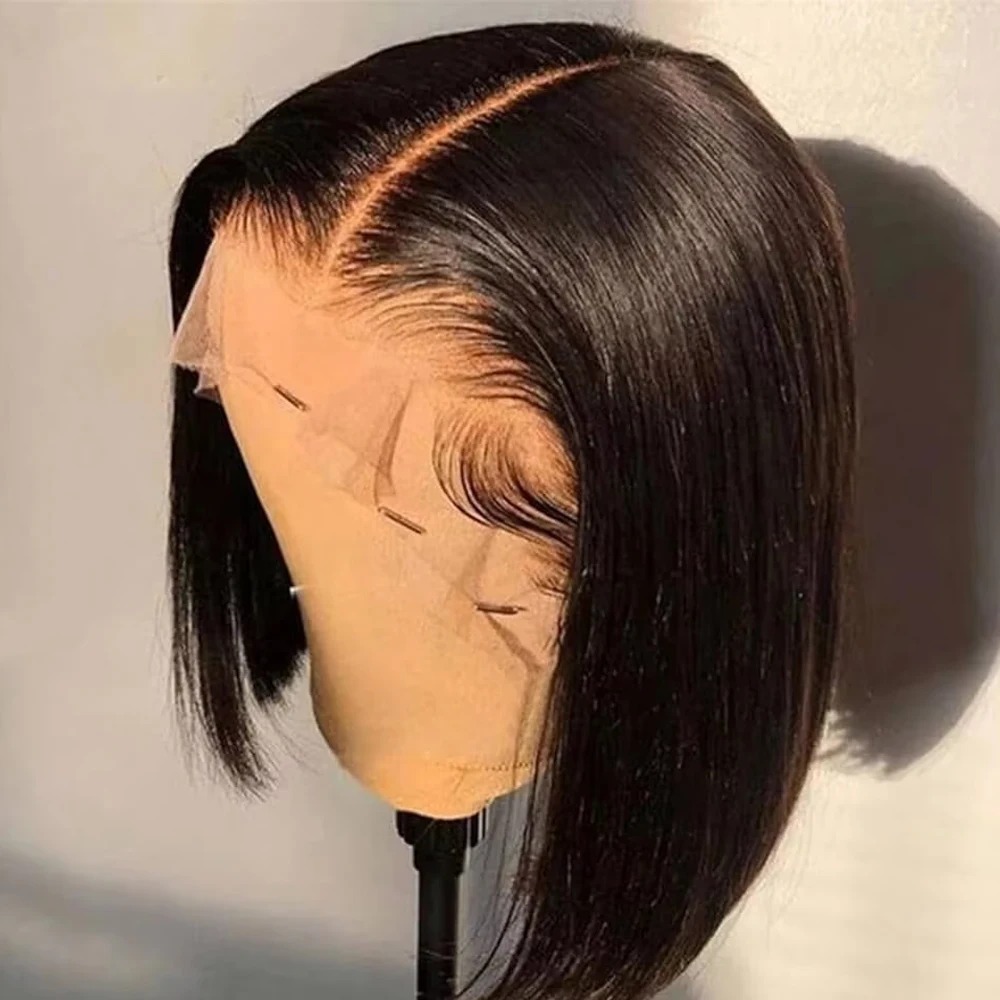 14 pouces Bob courte Bob Human Hair Wig 13x6 HD Lace Frontal Human Hair Wig Prépaillé Natural Natural Black 13x4 Perruques frontales en dentelle
