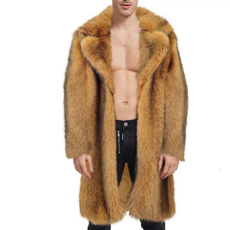 Men de fausse fourrure manteau d'hiver chaud de la veste de fourrure en milieu de longueur