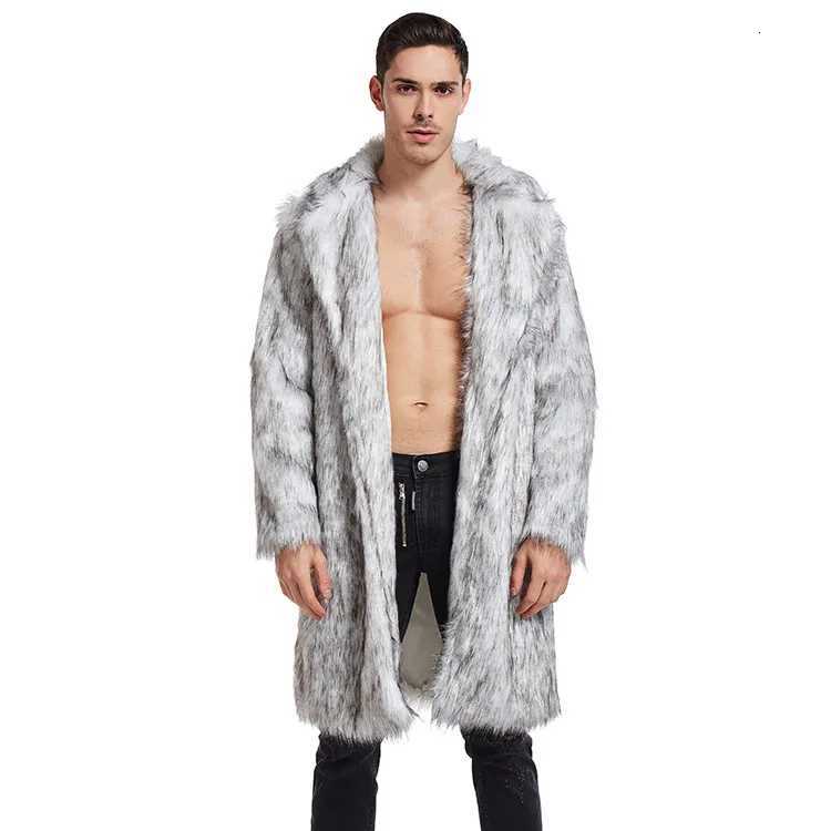 Men Faux Fur Jacket Coat Winter Thick Warm Shaggy Mid Length Loose Outerwear Turn Down Collar Business Casual Overcoat 2025XJ250920