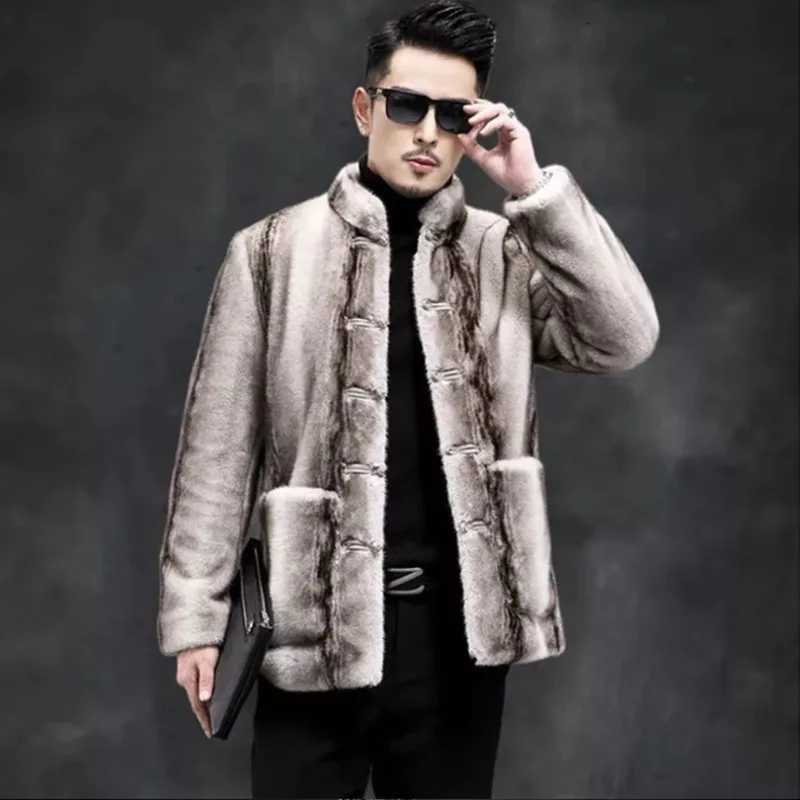 Menswear Winter Warmth Faux Mink Coat Jacket New Golden Mink Fur Chinese Style Jacket Lapel Casual Trend JacketsSingle BreastedXJ250920
