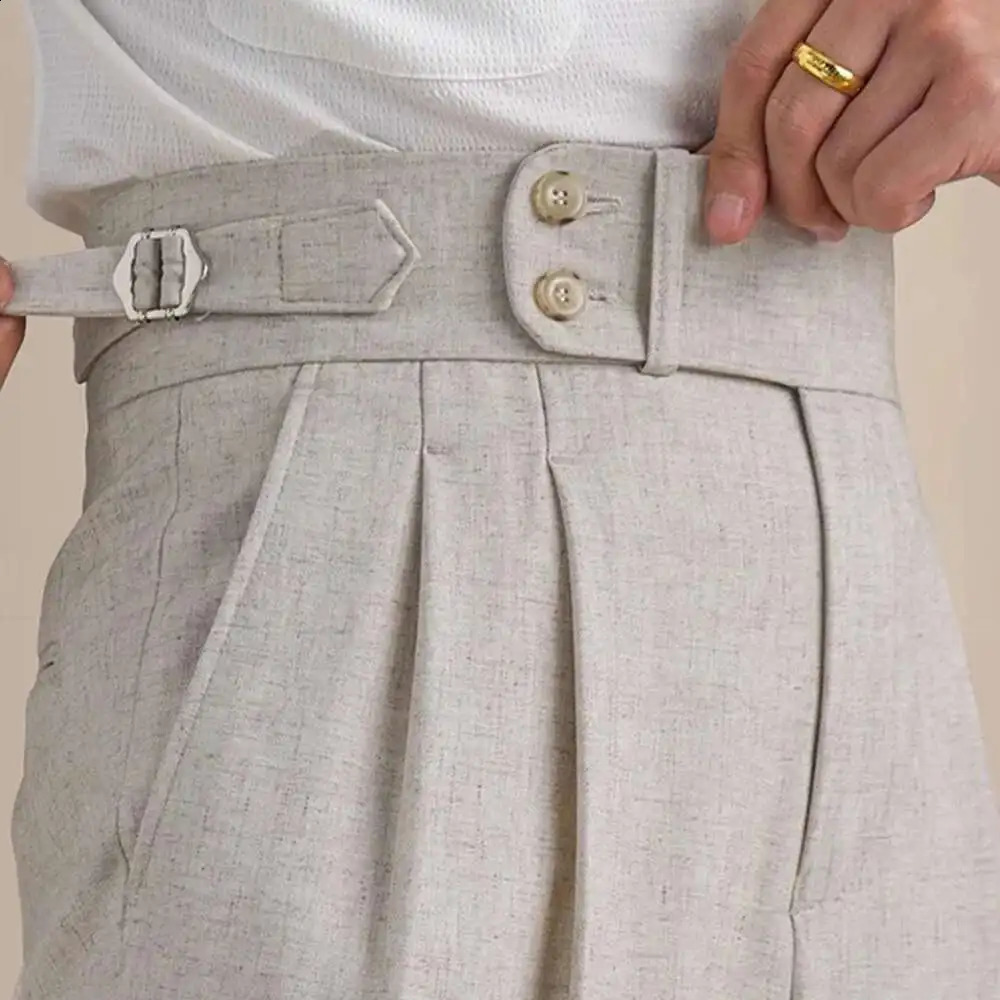 Napoli a doppia piega in alto in giro per la vita pantaloni per uomo estate per cuscinetti traspiranti per le gambe dritti uomini costume pantalon h