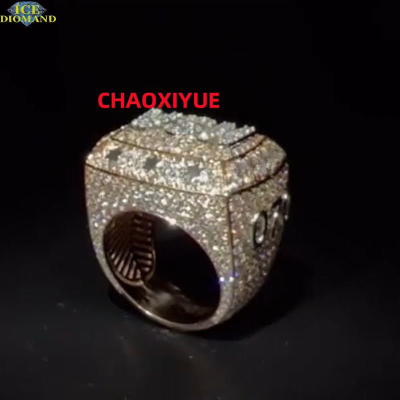 Anneau Hip Hop Hip Hop personnalisé 925 Silver 14K Champion plaqué Gold Champion Iced Moissanite Pass Diamond Tester