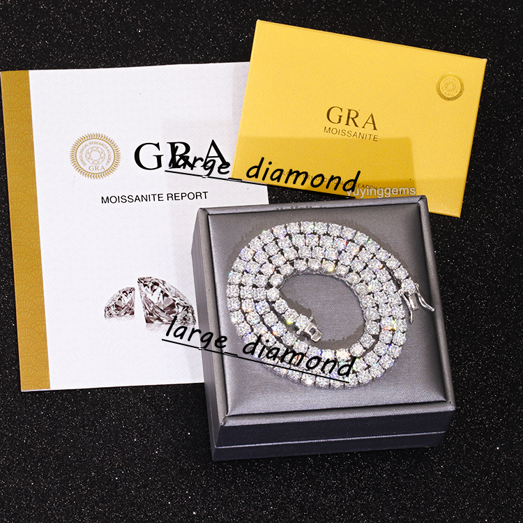 Wholesale Price 925 Sterling Silver Tennis Chain 2mm5mm in Stock GRA Moissanite Chain Hip Hop Necklace Fine Jewelry