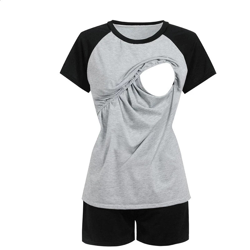 plus Size Maternity Pajamas Set Short Sleeve Nursing Sleepwear Lactation Homewear Loose Breastfeeding Casual Pregnancy Clothes 260624BJ