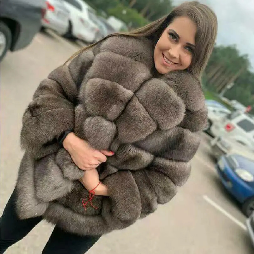 Womens Real Fox Fur Coat Detachable Transform Jacket Removable Vest Thick Warm Solid Fur Fashion 250920