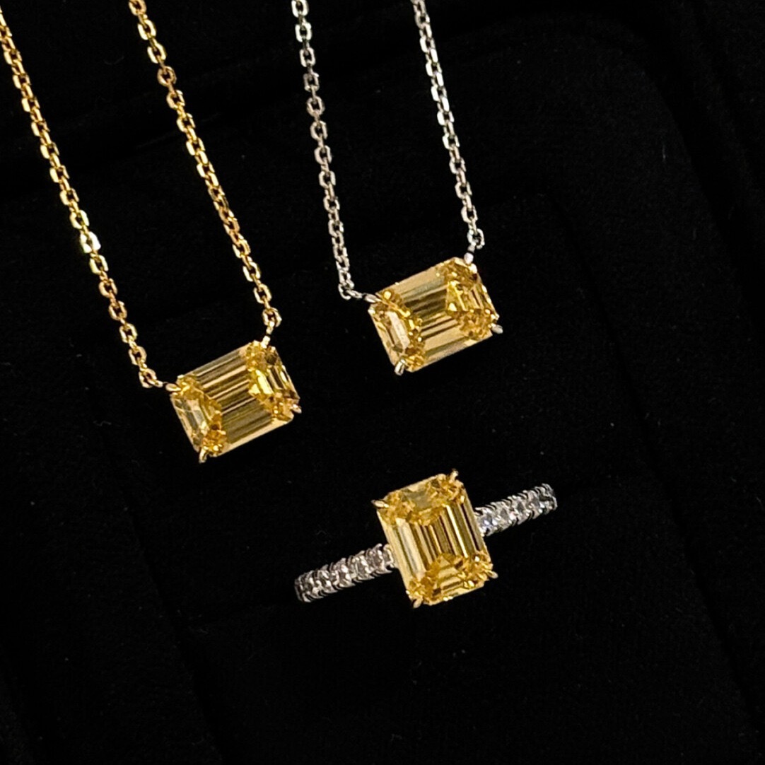 2025 Choucong Wedding Bijoux Ensembles de luxe Vérat 100% 925 argent sterling Emerald Cut Yellow Lab Moissanite Diamond Solitaire Party Bridal Ri