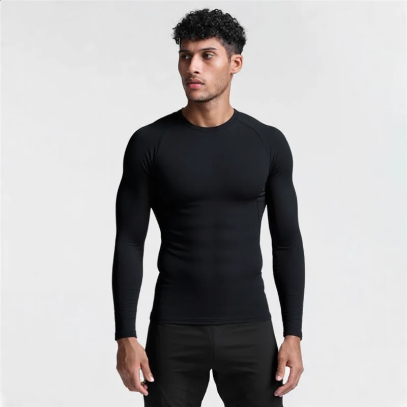Tshirt de sport à manches longues pour hommes avec élasticité élevée et manches de couleur solide à séchage rapide pour l'automne hiver 250920