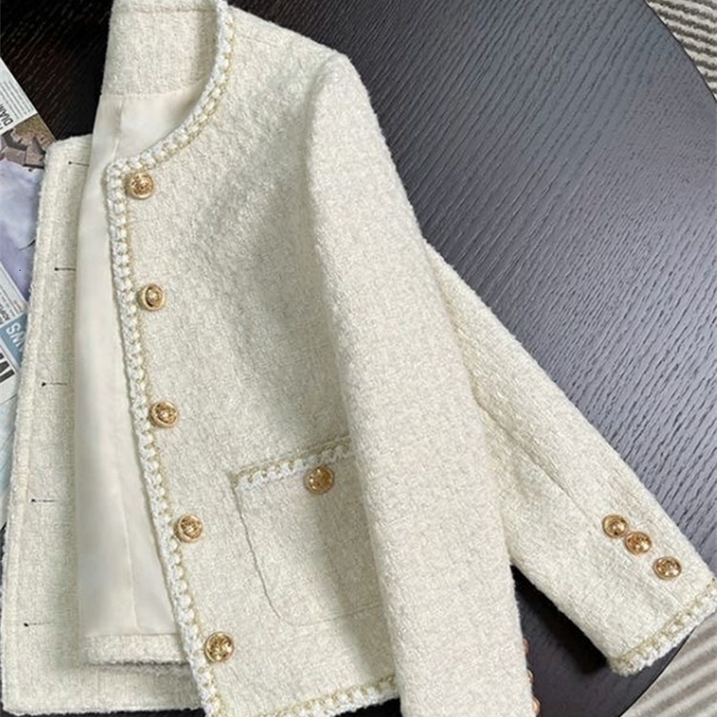 Jmprs Chic White Tweed Jackets Women Korean Long Sleeve Sweet Coat Fashion O Neck Elegant Casual Female All Match Outwear Tops250920