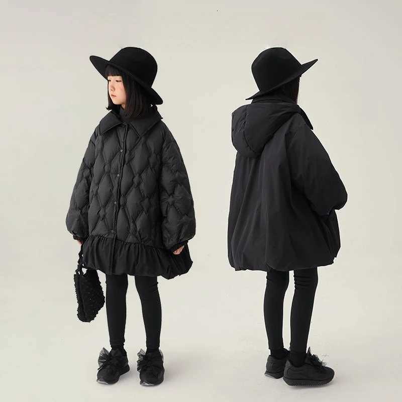 Ages 516 2025 Reversible Puffer Coat for Girls Korean Solid Color MidLength Quilted Jacket Fashionable Winter Outerwear X250920
