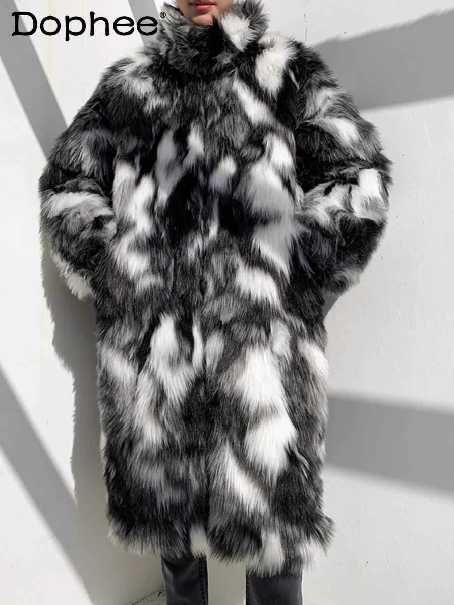 2024 Winter New Male Imitation Fur Jacket Mens Trendy Over Size Medium Long Coats Highend Plush Cottonpadded Long Sleeve CoatXJ250920