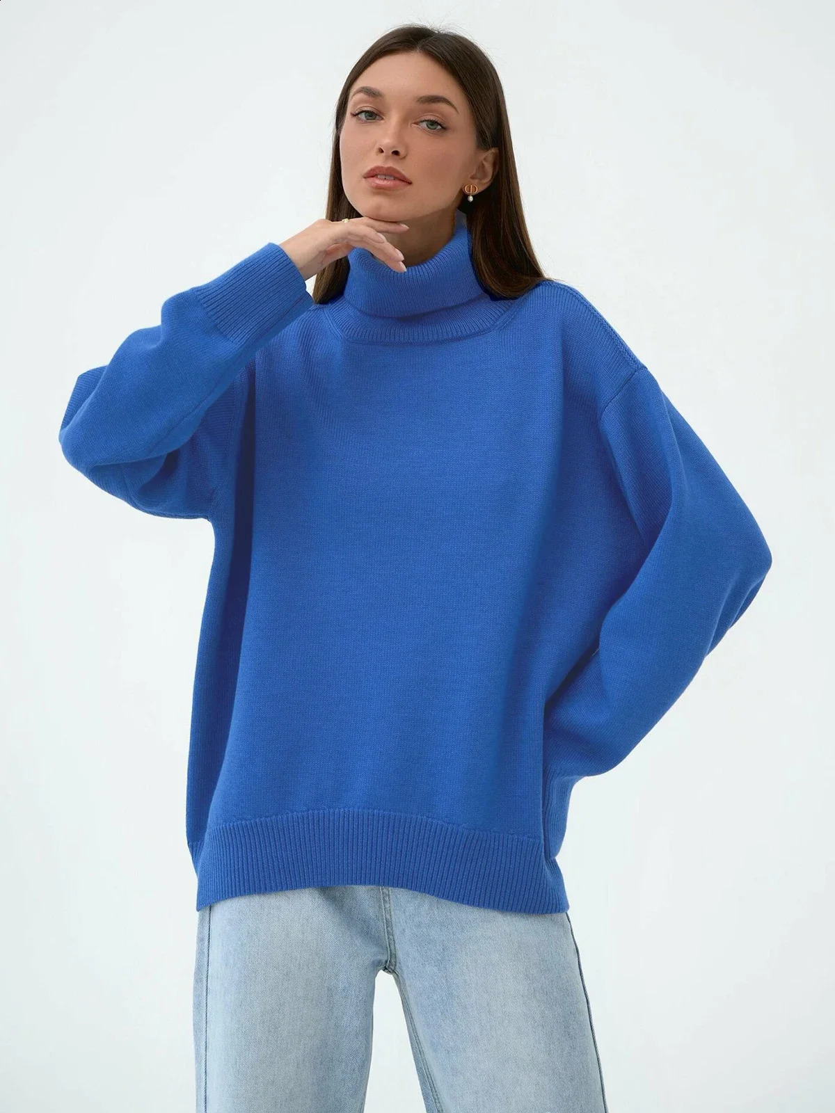 Blubelle Womens Turtleneck Sweater Chic Autumn Winter Thick Warm Oversized Casual Loose Knitted Jumper Pullover 250919