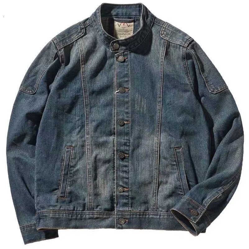 Denim Jacket Mens Vintage Buttons Spring Autumn Oversize Work Jackets Stand Collar Long Sleeves Singlebreasted Cowboy Tops 250919