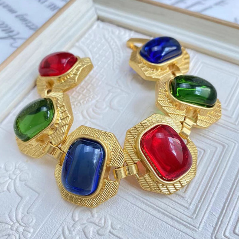 Vintage Women Bracelet 18k Yellow Gold Plated Bling Glass Chain Bracelets Jewelry Gift for Girls Women
