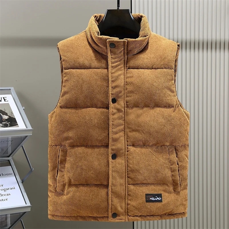 in Padded Vest Men Zipper Winter Thick Warm Corduroy Sleeveless Jacket Male Autumn Casual Waistcoat Golf Work Wear Coat 250919