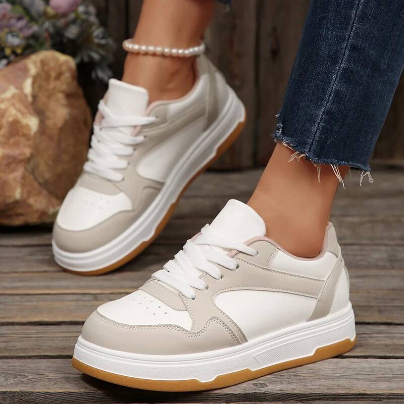 PU Le cuir en cuir épais bassins décontractés baskets femmes printemps automne-plate-forme sportive femme confort Lace Up Vulcanied Chaussures Fe