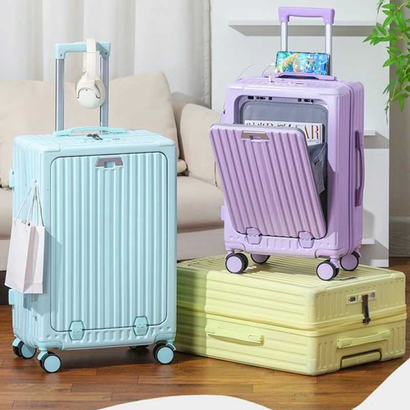 Front Opening Luggage Multifunctional Cabin Suitcase 20 Inch 22242628 Inch Large Capacity Trolley Case Zip Model Suitcase W250920-image-1076020088