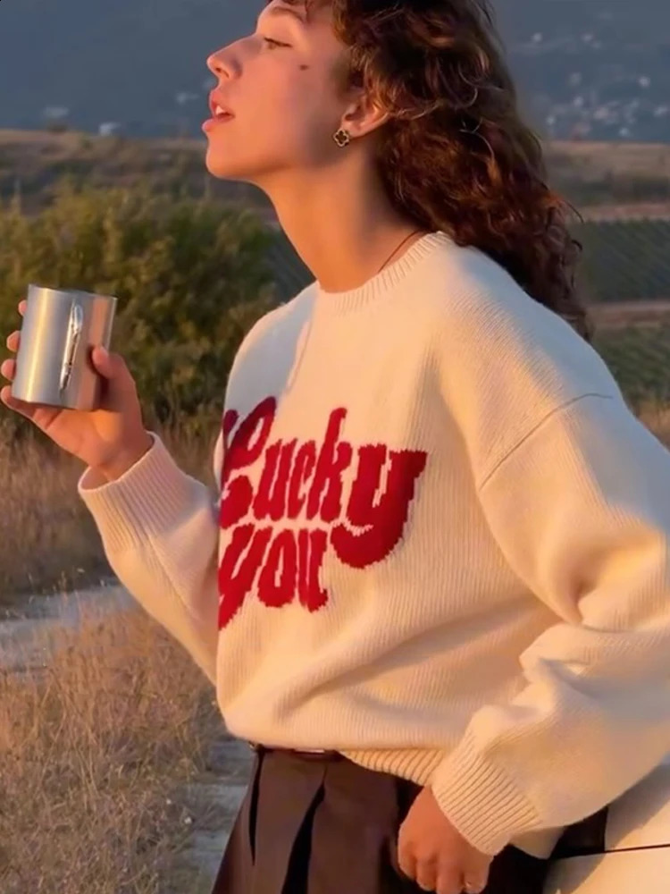 Casual Letter Printed Womens CSweater hic Long Sleeve Round Neck Loose Pullover 2025 Lady Autumn Daily Office Pullovers 250919